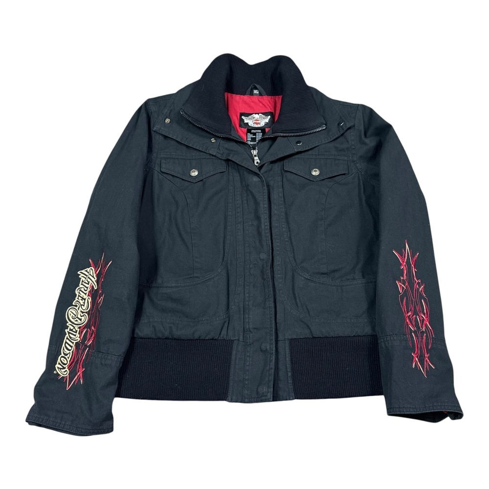 Harley Davidson Embroidered Logo Black Full Zip Motorcycle Jacket Women's XL